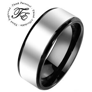 Men's Mirror Finish and Black Promise Ring - Silver Black Promise Ring For Him